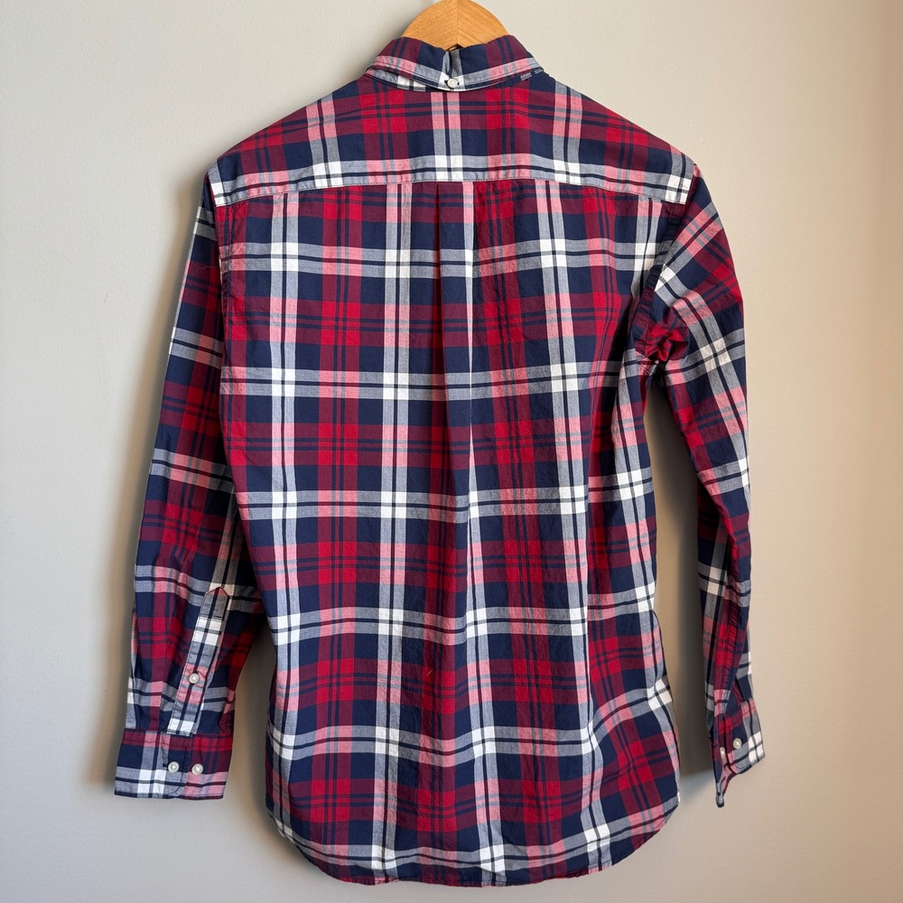 Uniqlo Mens Plaid Button Down Long Sleeve Shirt Red Blue Medium Grunge College - Picture 5 of 13